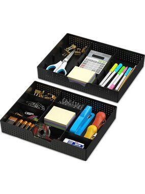 9-Compartment Drawer Organizer Tray Set - 2-Pack, Stylish Black Storage Solution